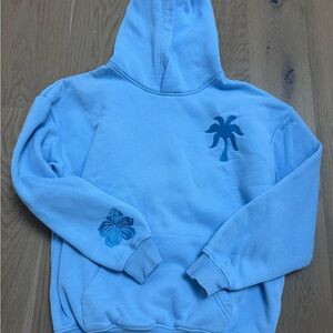 Pink Palm Puff “Everything Comes in Waves” Blue Hoodie in size Small